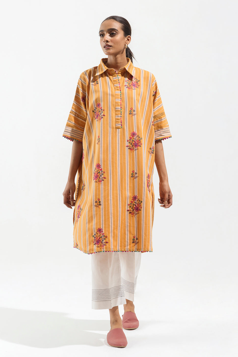 1 PIECE - EMBROIDERED FLANNEL SHIRT - QUARTZ YELLOW