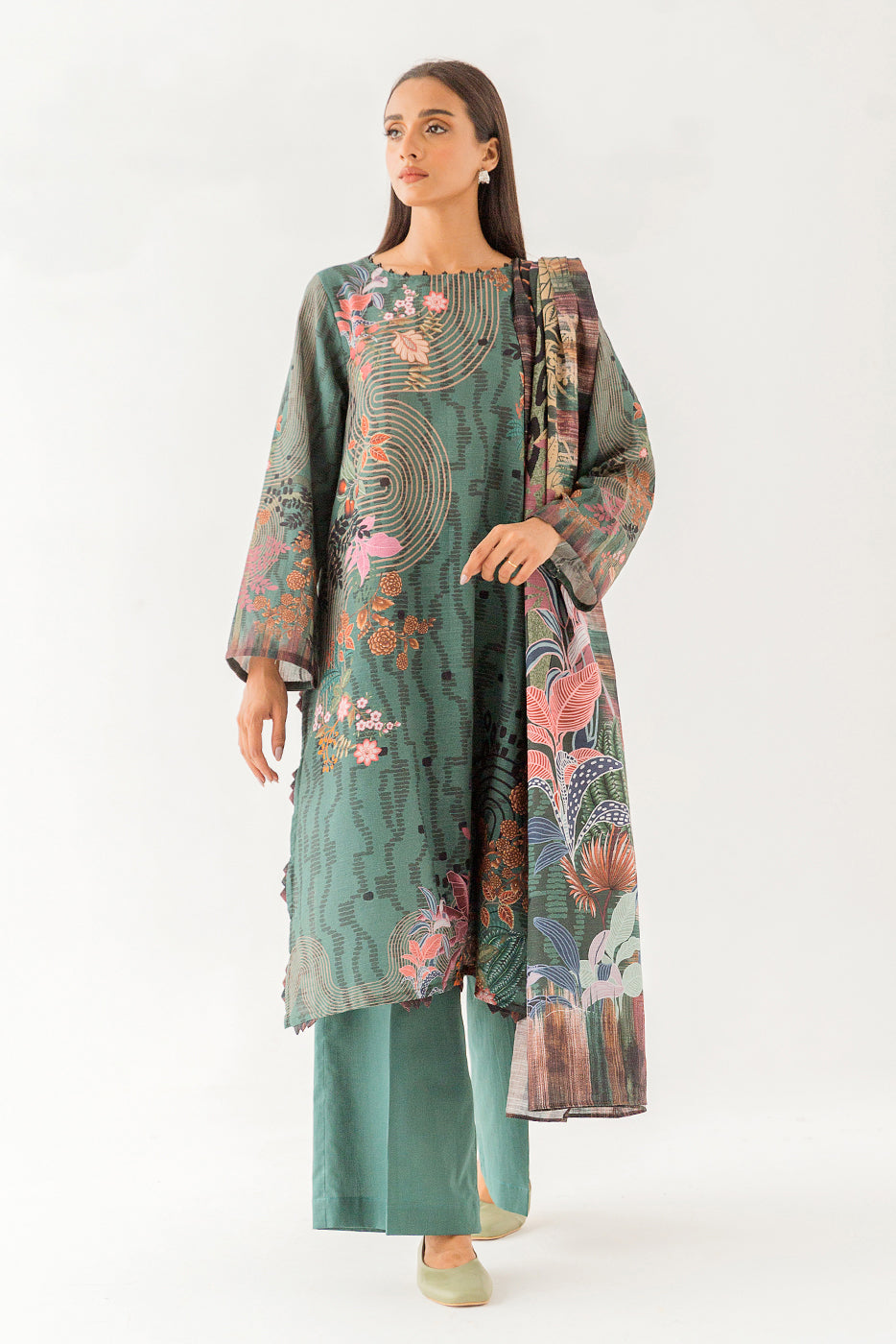 3 Piece - Printed Khaddar Suit - Alluring Forest (Unstitched)