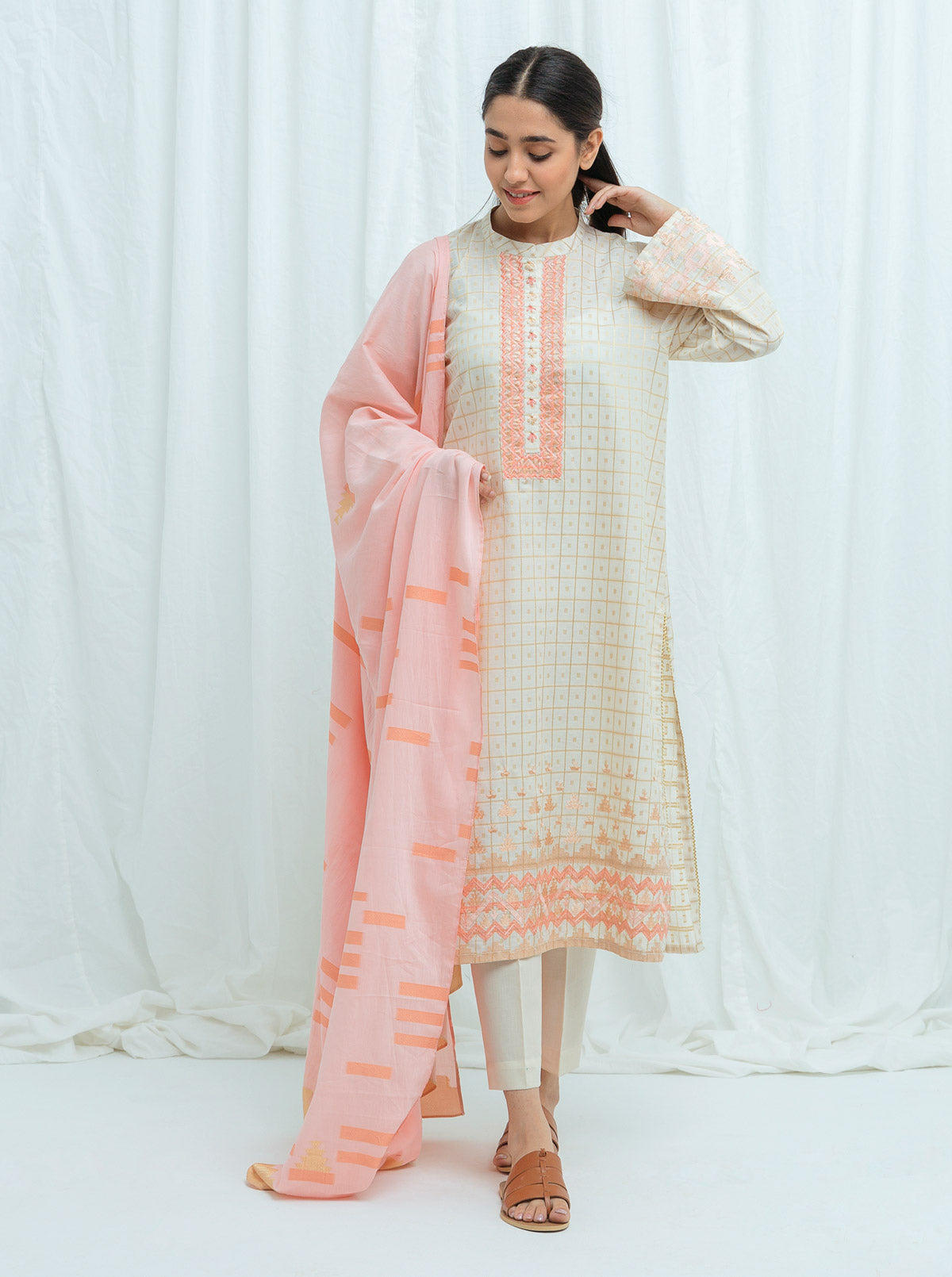Golden Grid-Embroidered-2P