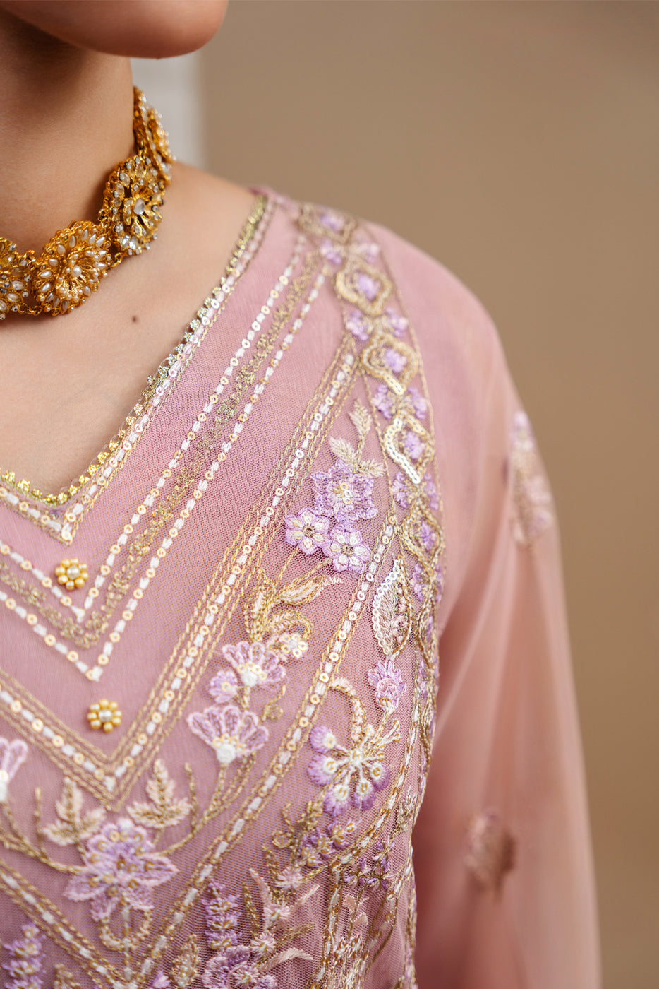 4 Piece Embroidered Organza Net Suit-Pink Aura (Unstitched)
