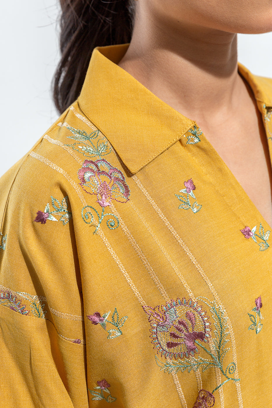 2 Piece Embroidered Chambray Suit (Pret)