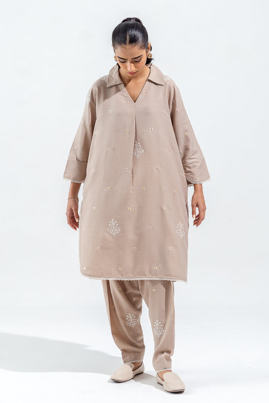 2 Piece Embroidered Twill Suit (Pret)