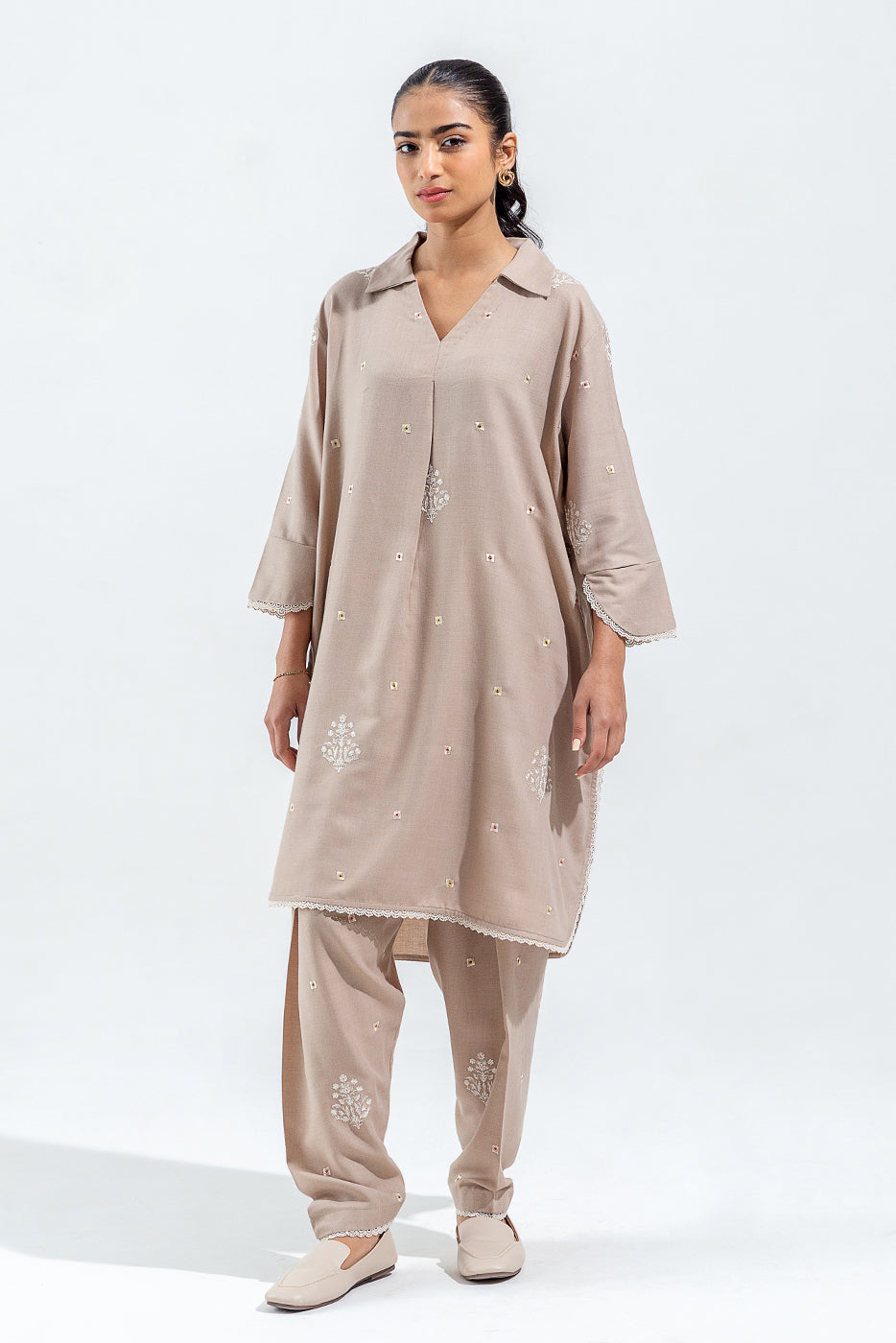 2 Piece Embroidered Twill Suit (Pret)
