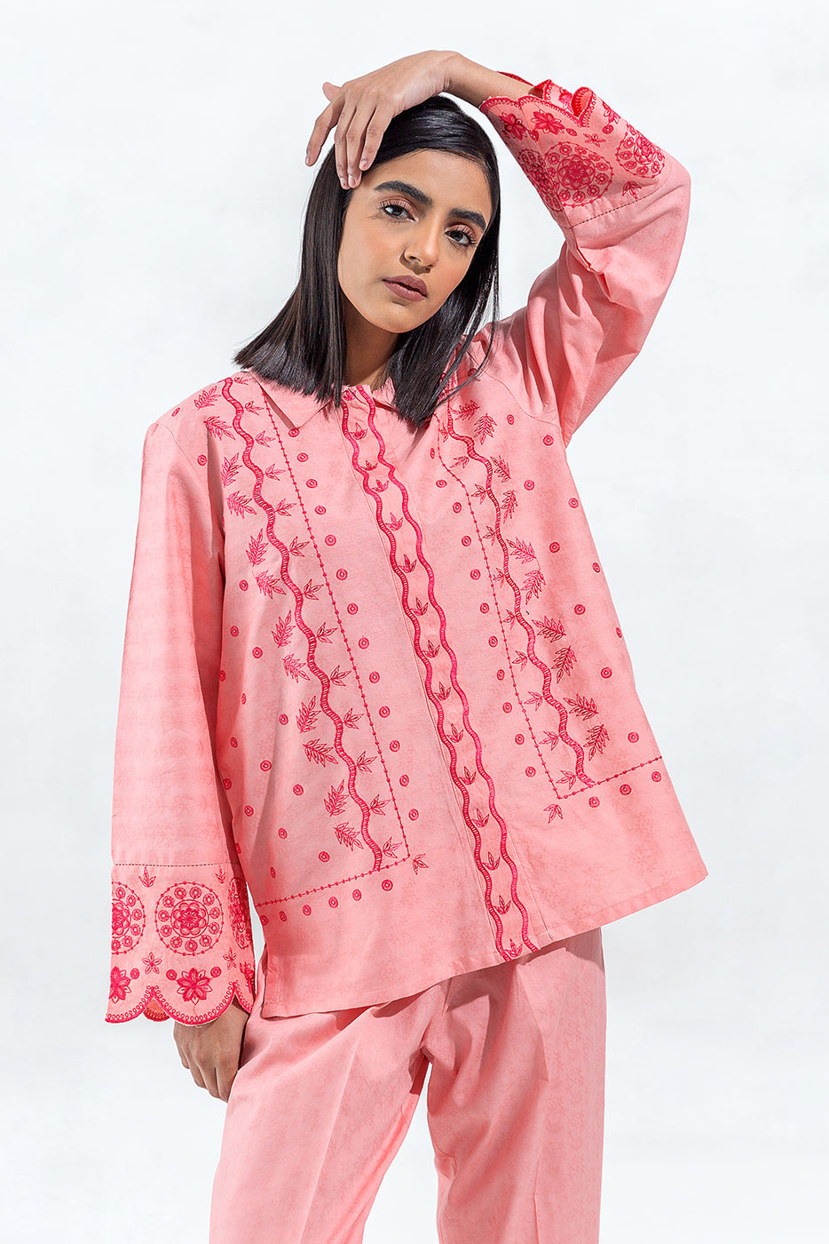 2 Piece Embroidered Self Jacquard Suit(Pret)
