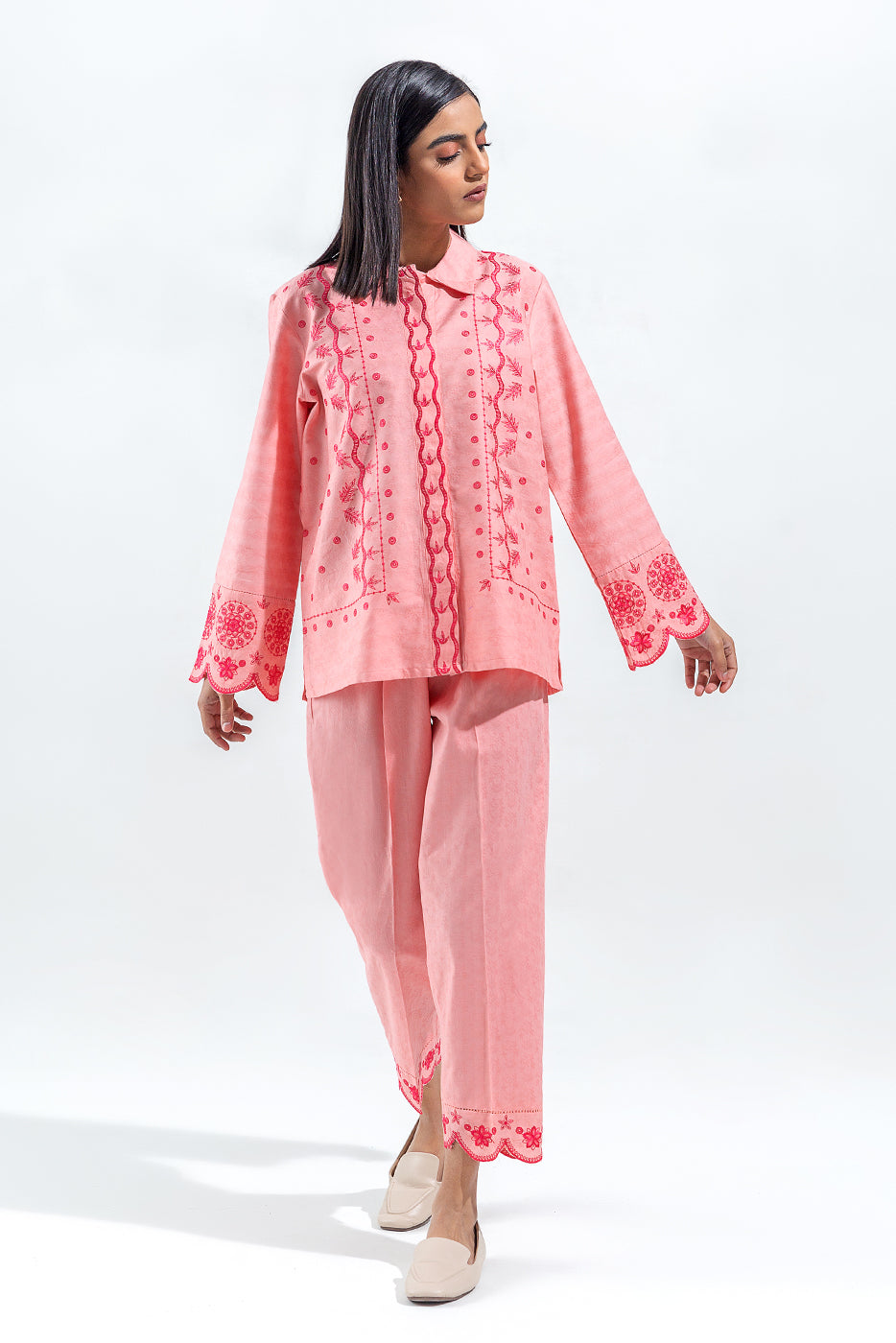 2 Piece Embroidered Self Jacquard Suit(Pret)