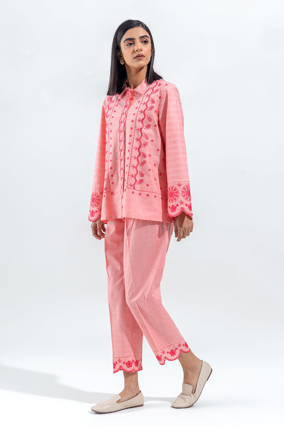 2 Piece Embroidered Self Jacquard Suit(Pret)