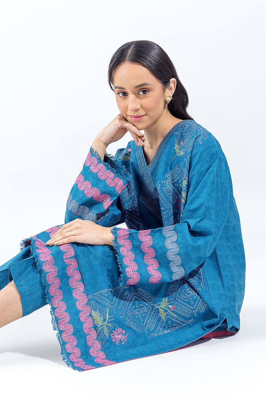 2 Piece Embroidered Self Jacquard Suit (Pret)