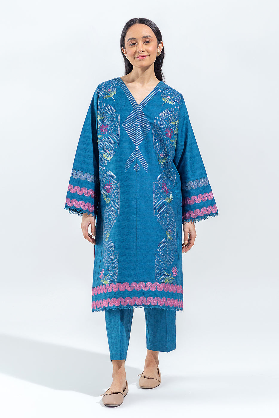 2 Piece Embroidered Self Jacquard Suit (Pret)