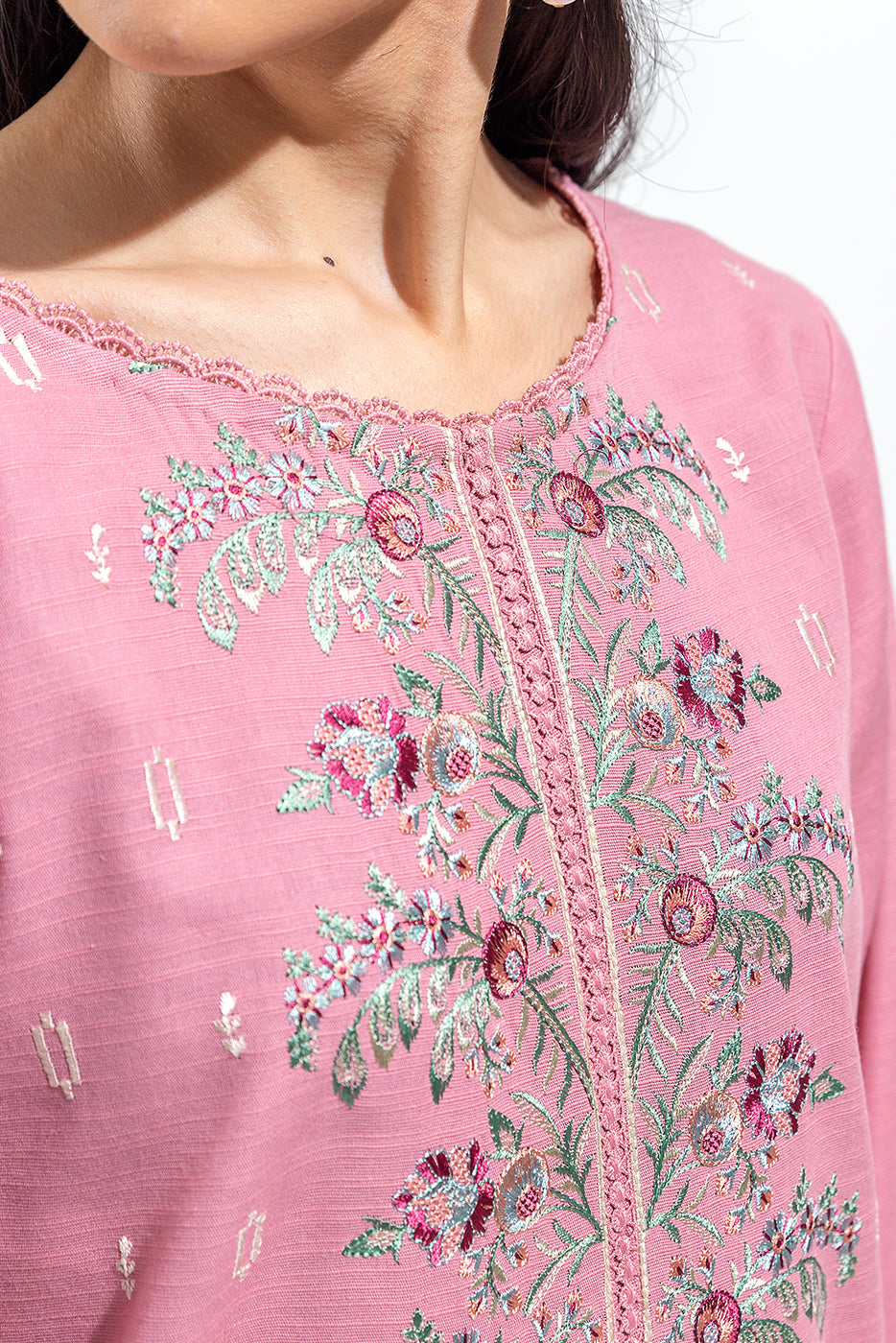 Embroidered Slub Khaddar Shirt (Pret)