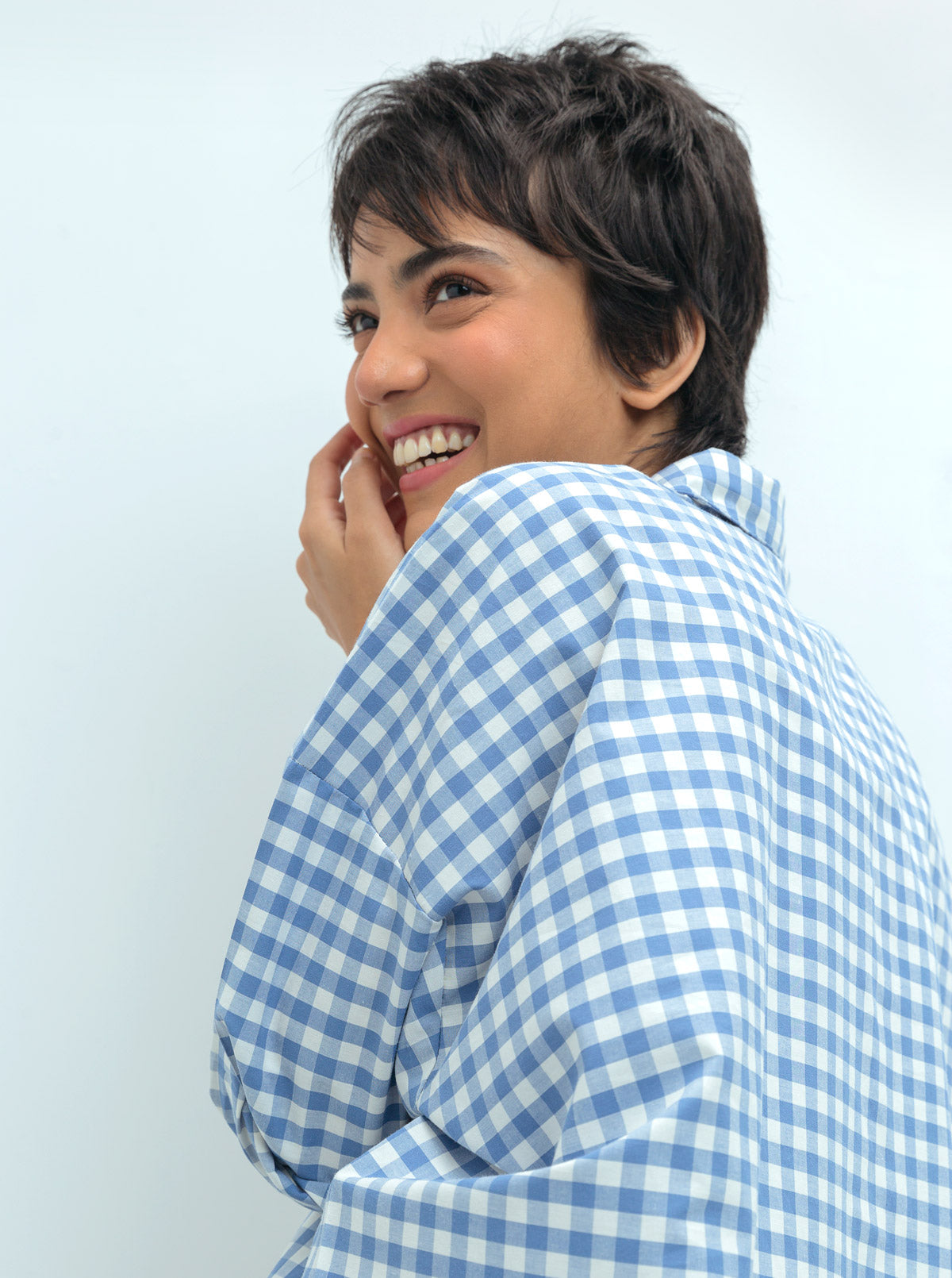 Blue Check Baggy Collar Shirt