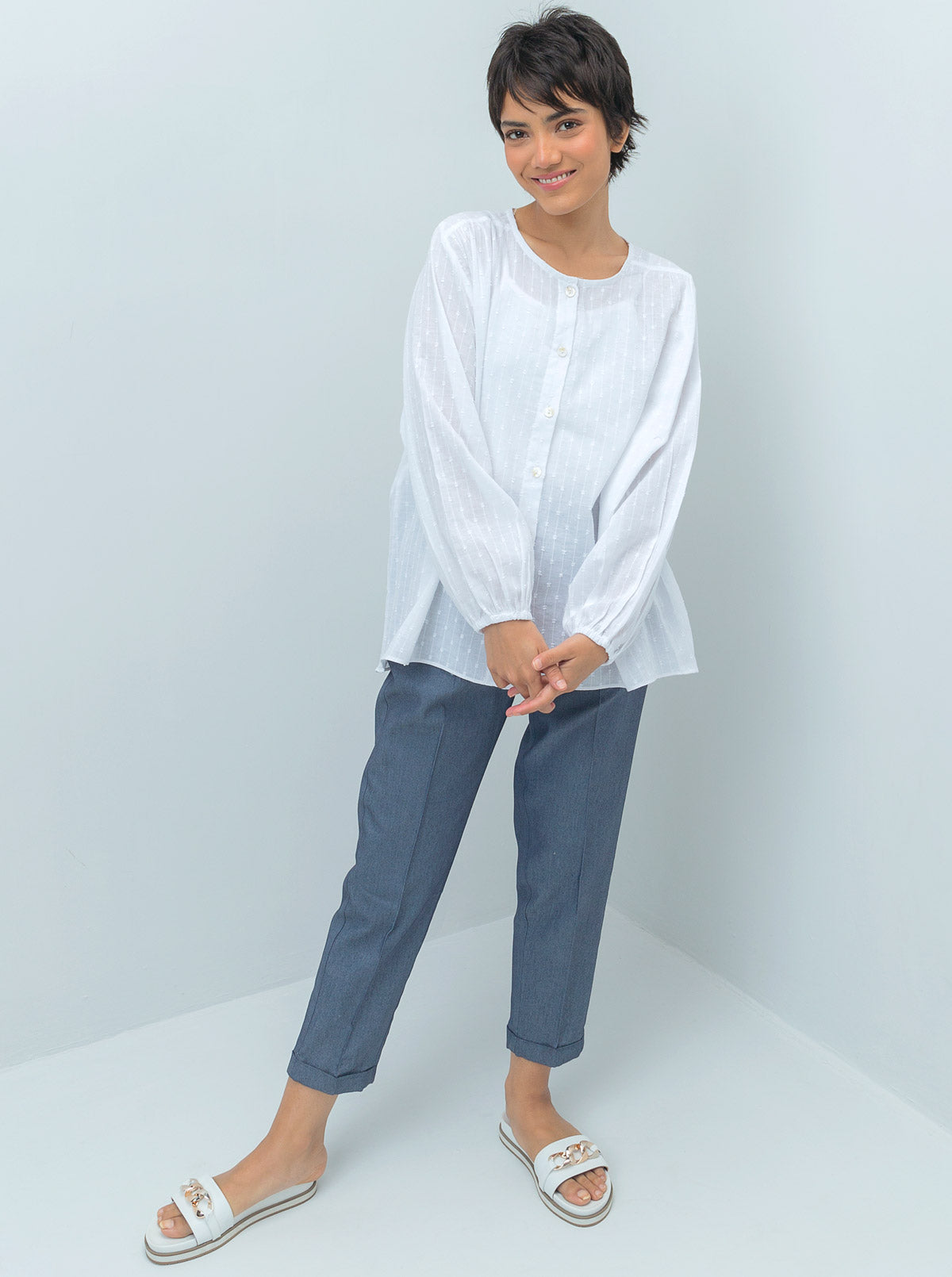 White Textured Placket Shirt