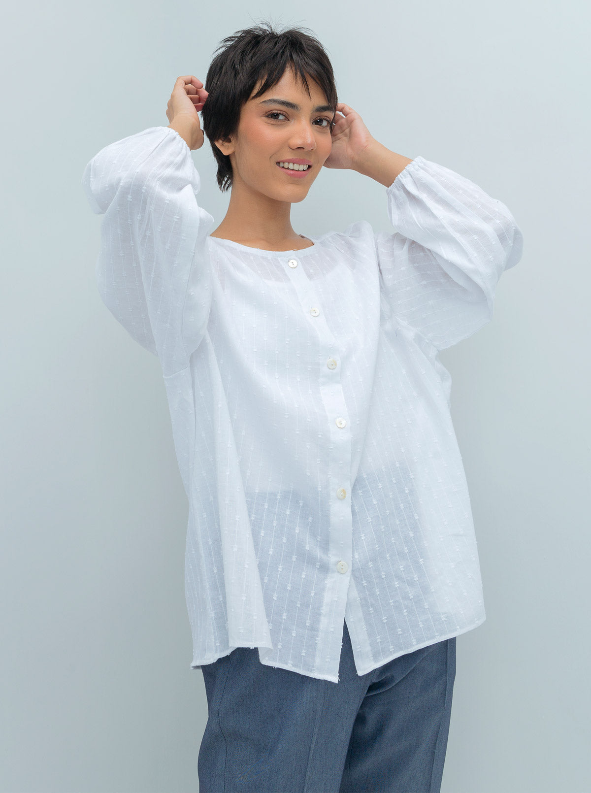 White Textured Placket Shirt