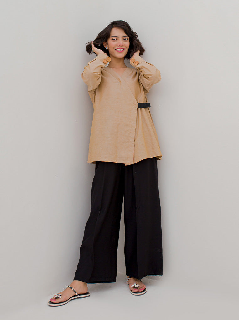 Tan Brown Wrap Top