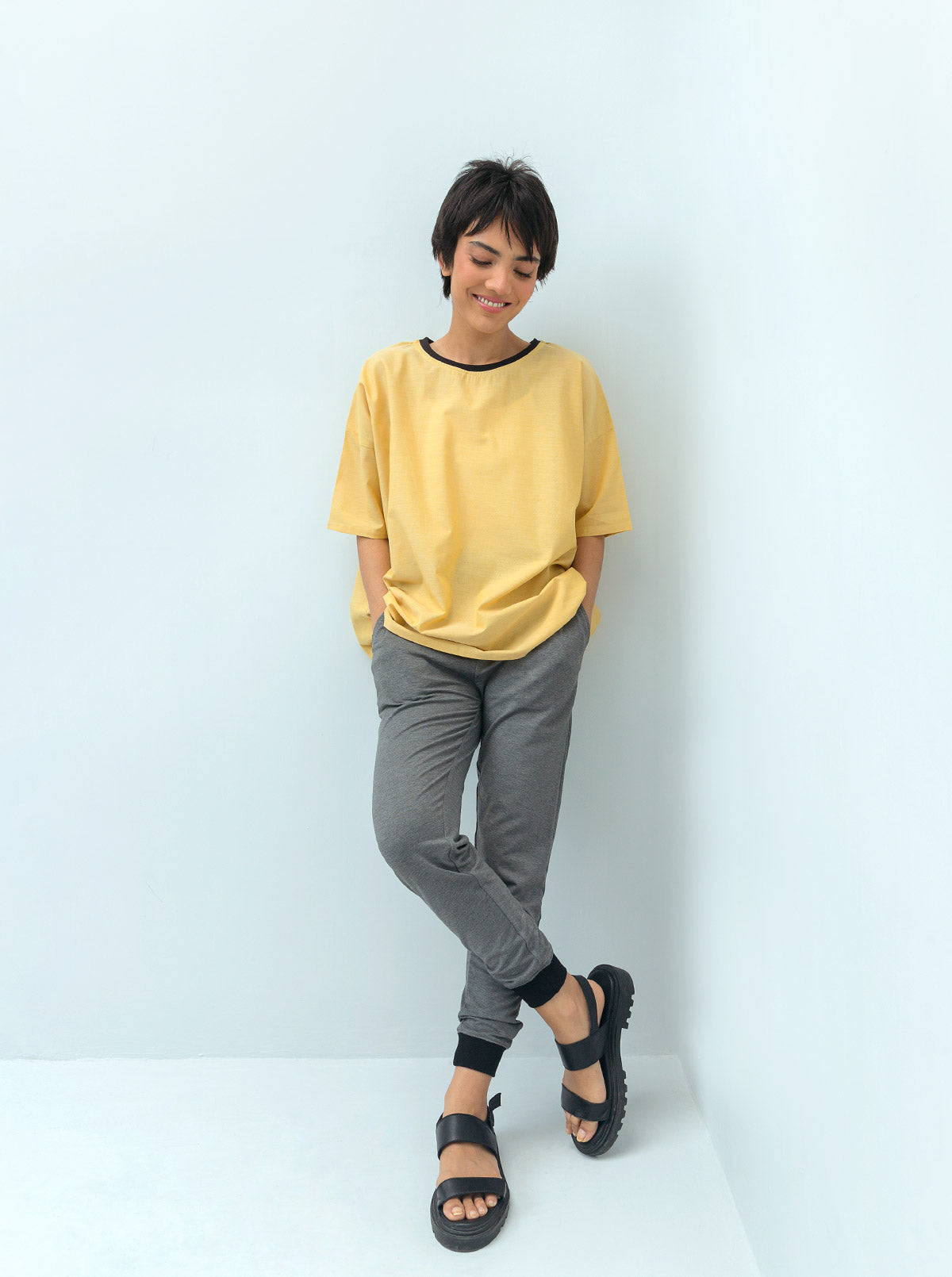 Pale Yellow Ribbed Neck Top