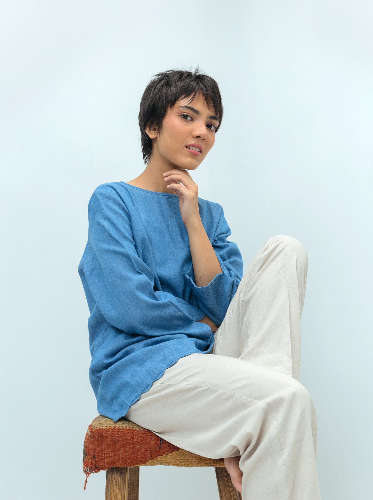 Denim Scalloped Hem Top