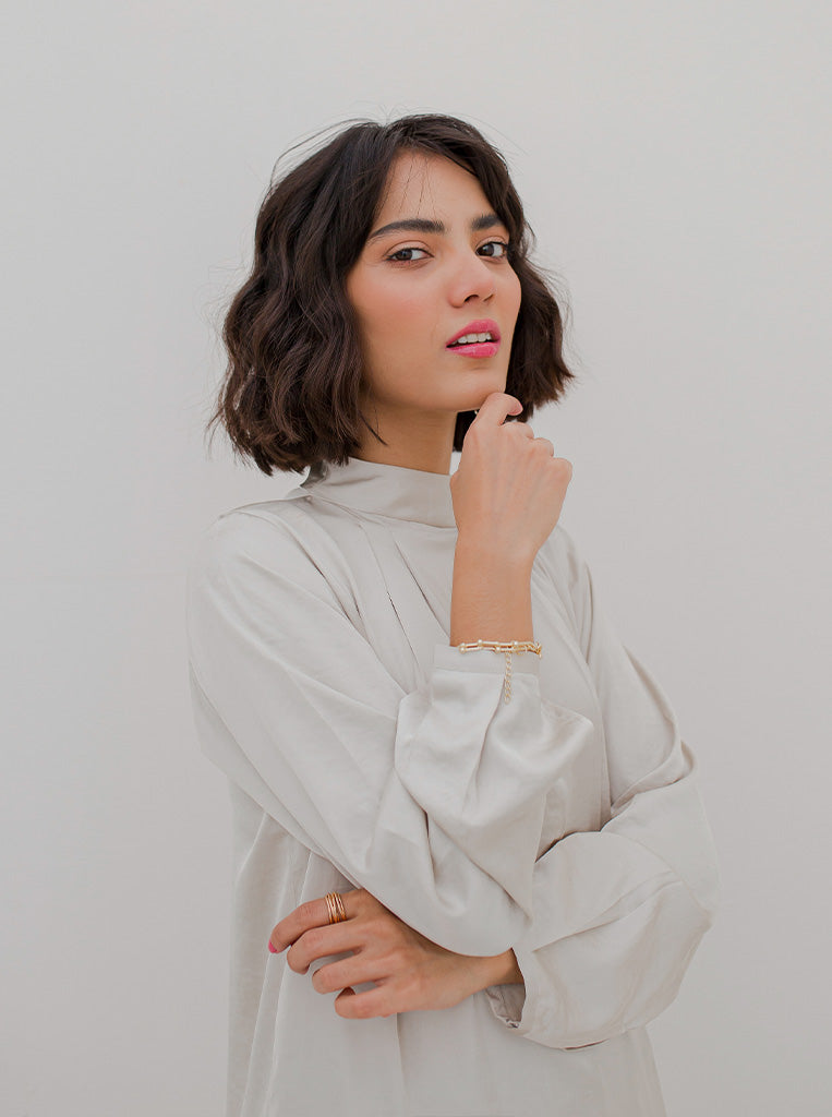 Ivory Mock Neck Silk Tunic