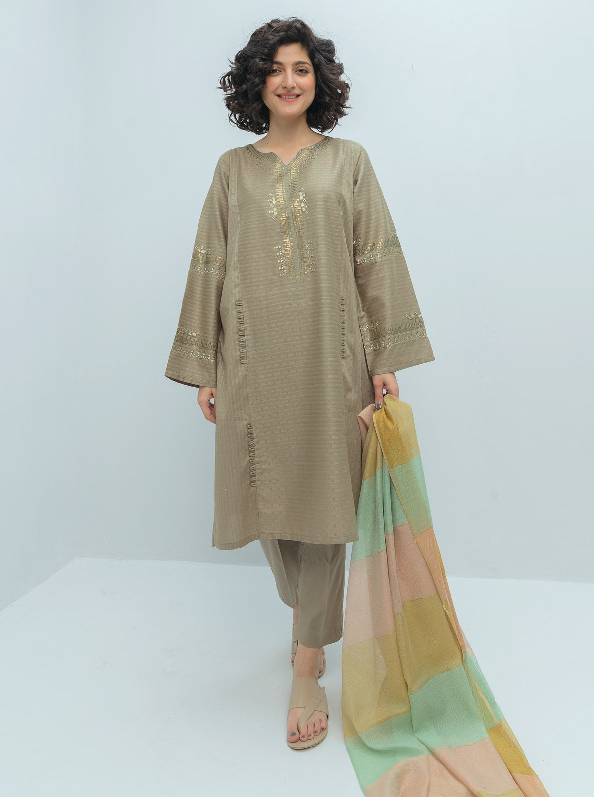 Embroidered Shirt With Dupatta