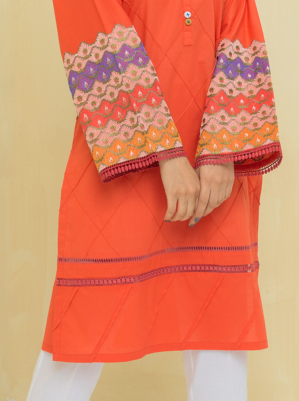 SS25DC-2574 WHITE 2PCS EMBROIDERED KURTA WITH TROUSER