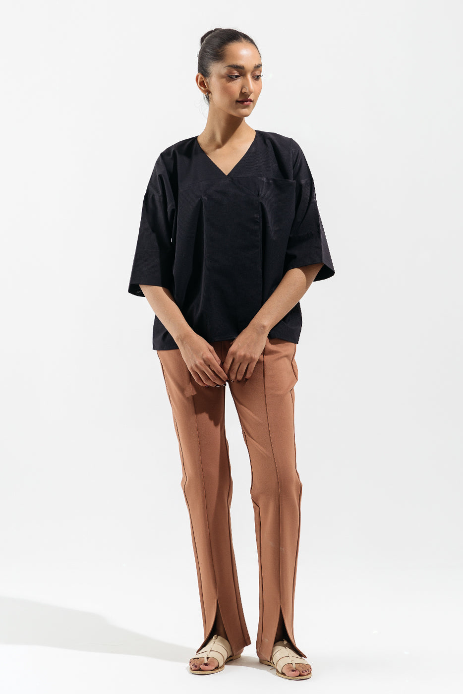 Navy Blue V Neck Top