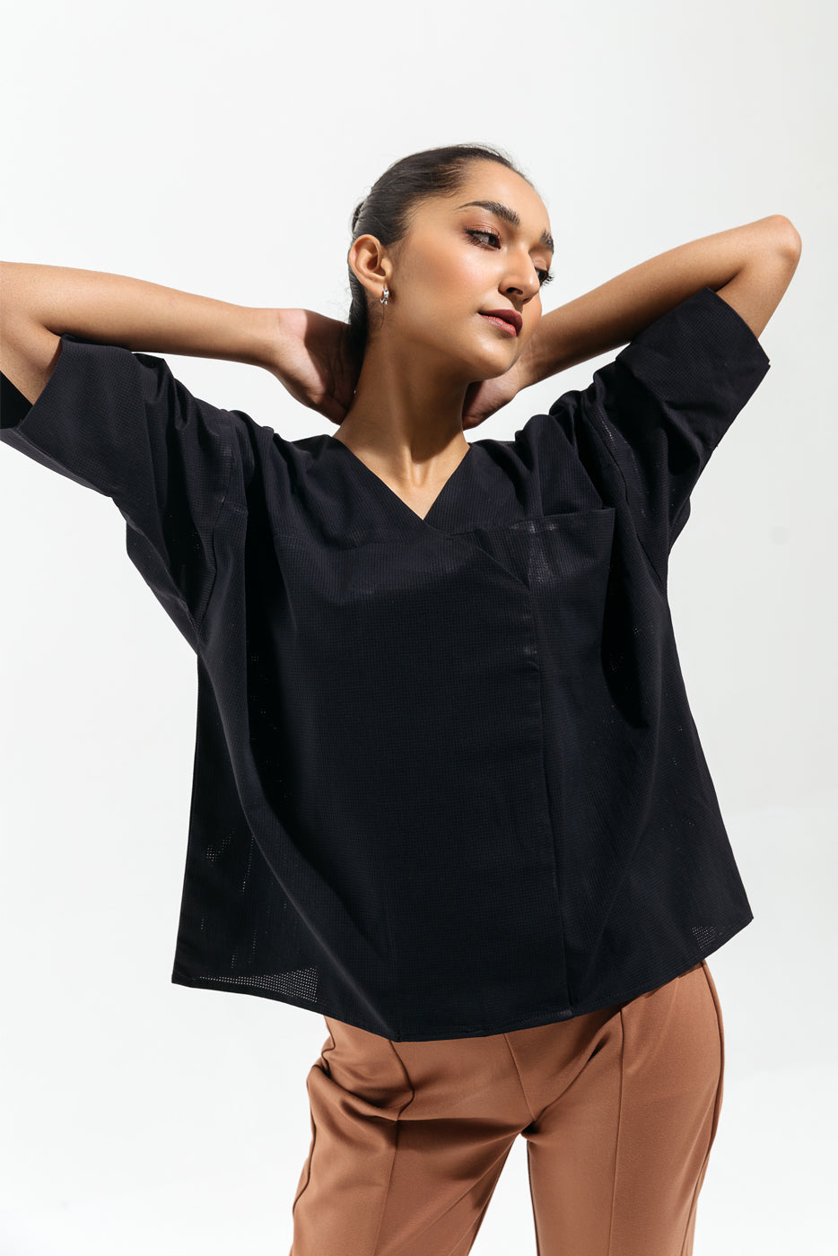 Navy Blue V Neck Top