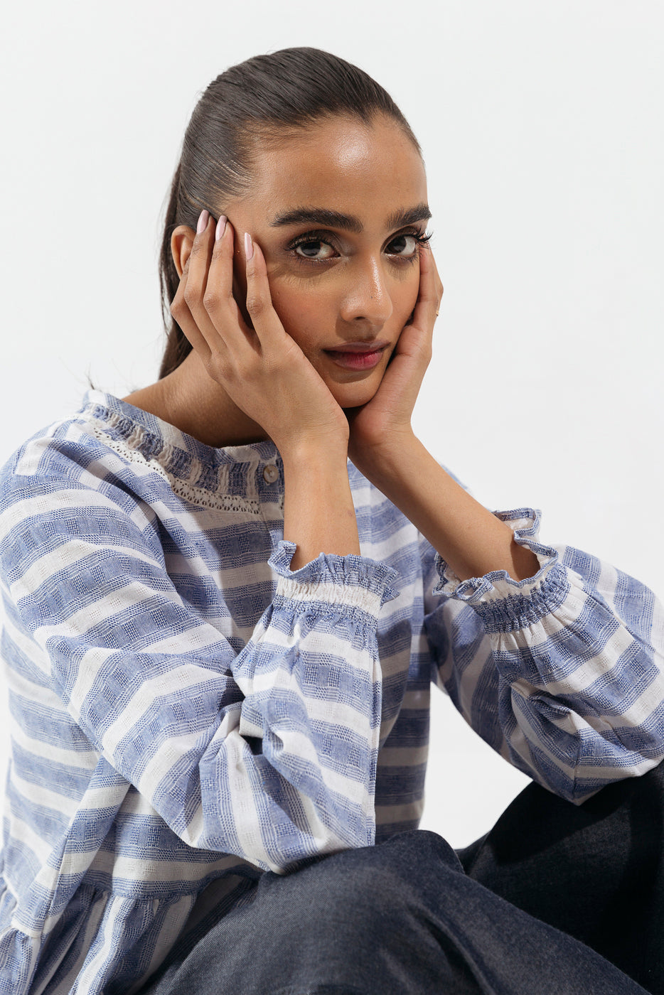 Blue Striped Peplum Top
