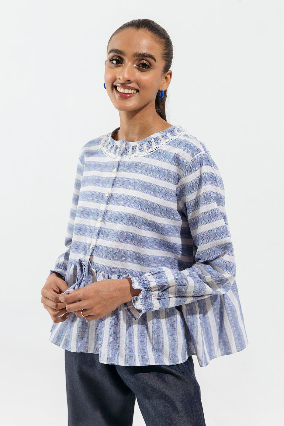Blue Striped Peplum Top