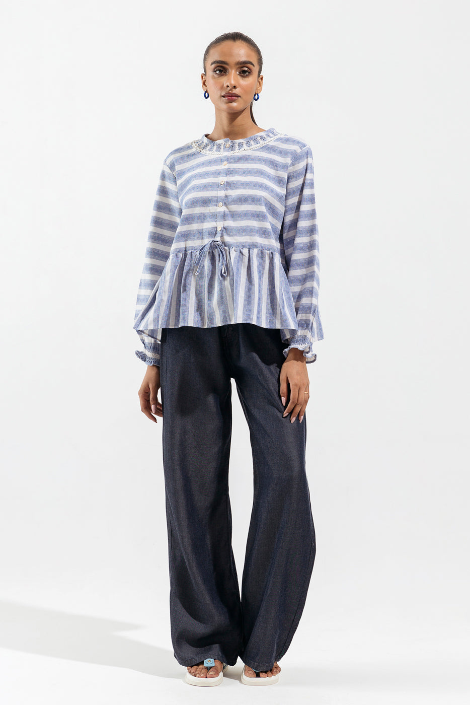 Blue Striped Peplum Top