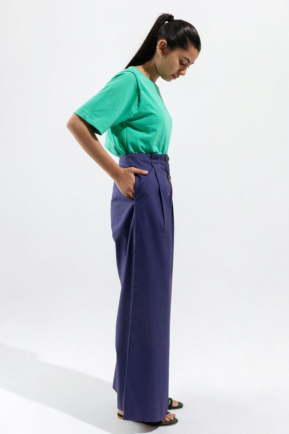Blue Wide Leg High Rise Pants