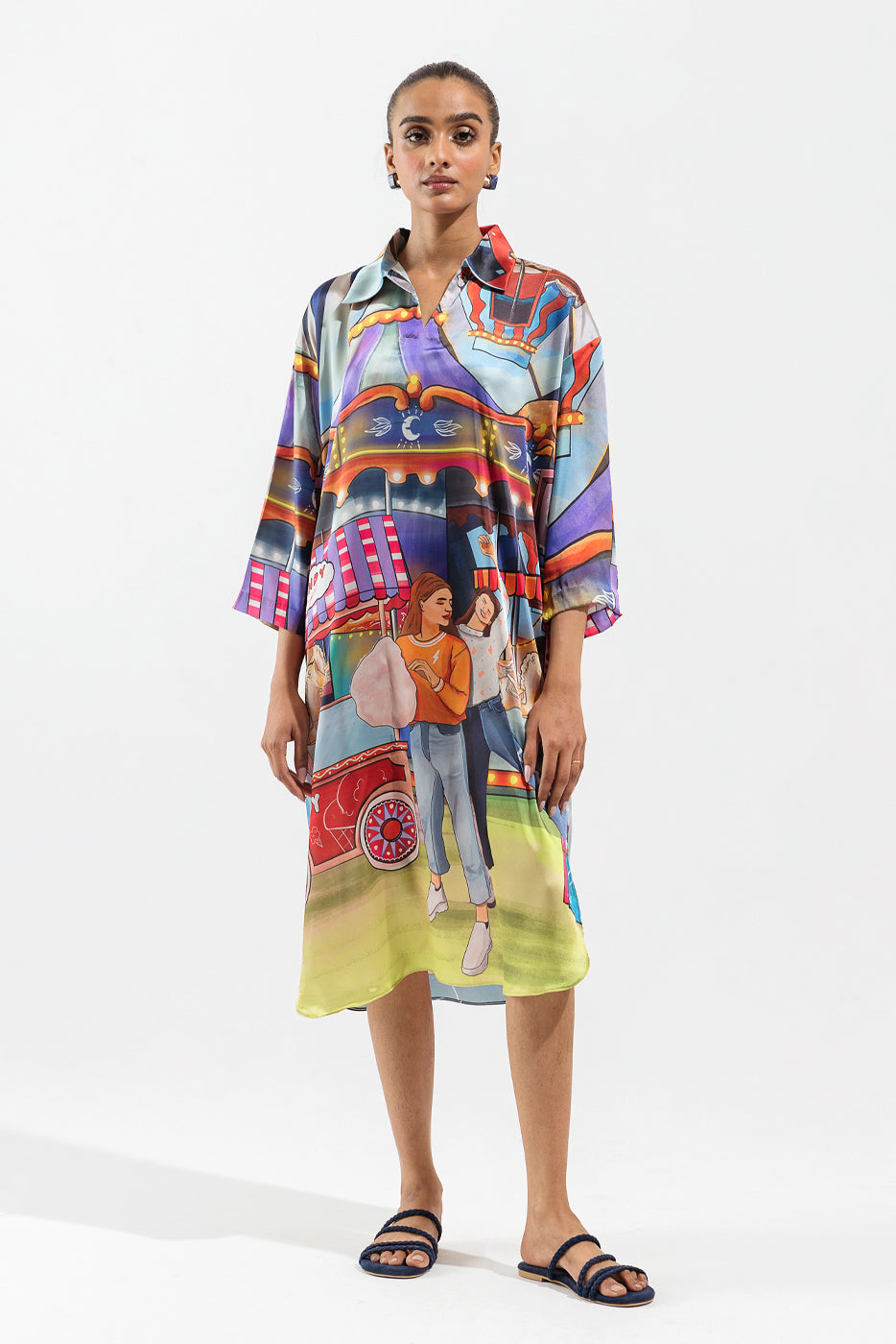 Printed Collared Long Dress