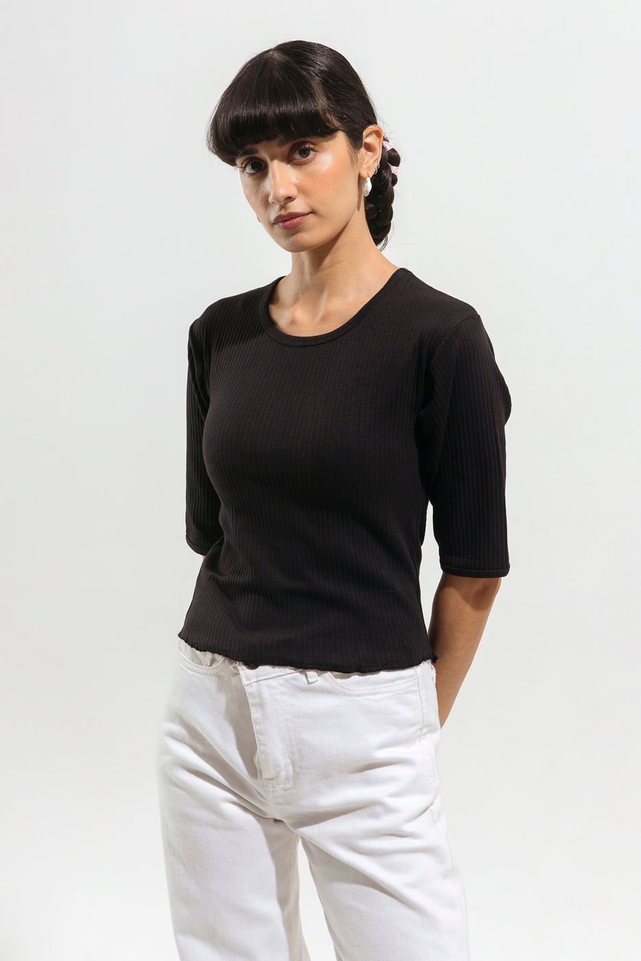 Black Lettuce Hem Cropped Top