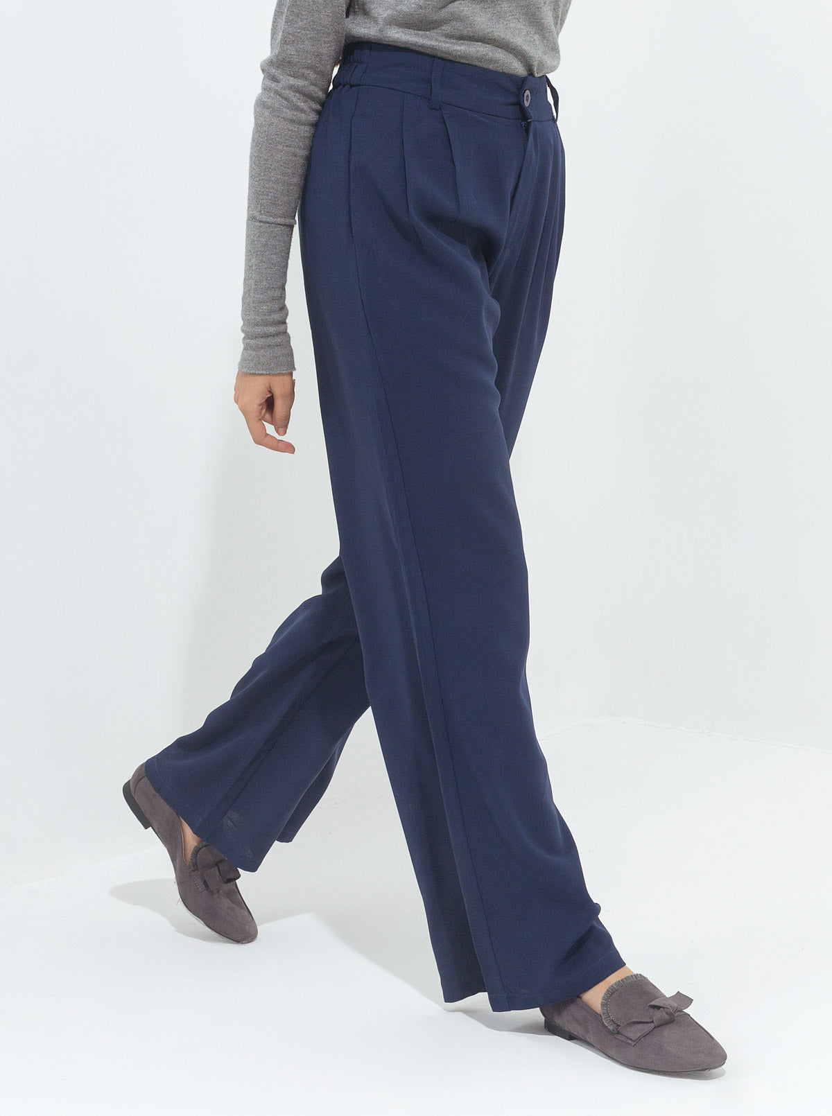 Navy Wide Leg Tailored Pants