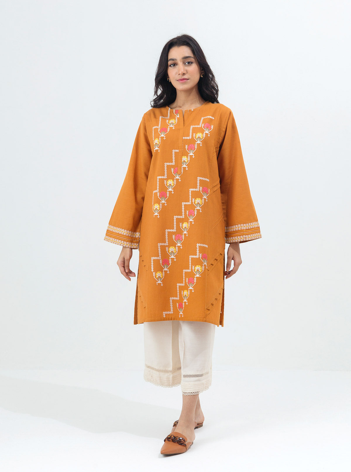Embroidered Slub Khaddar Shirt (Pret)