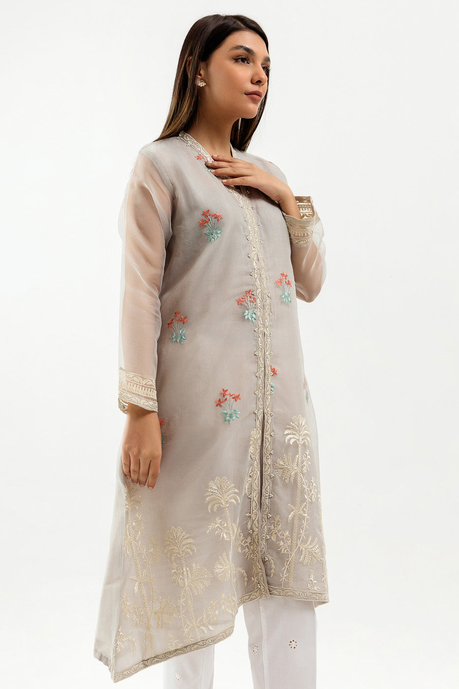 Embroidered Organza Shirt (Luxury Pret)