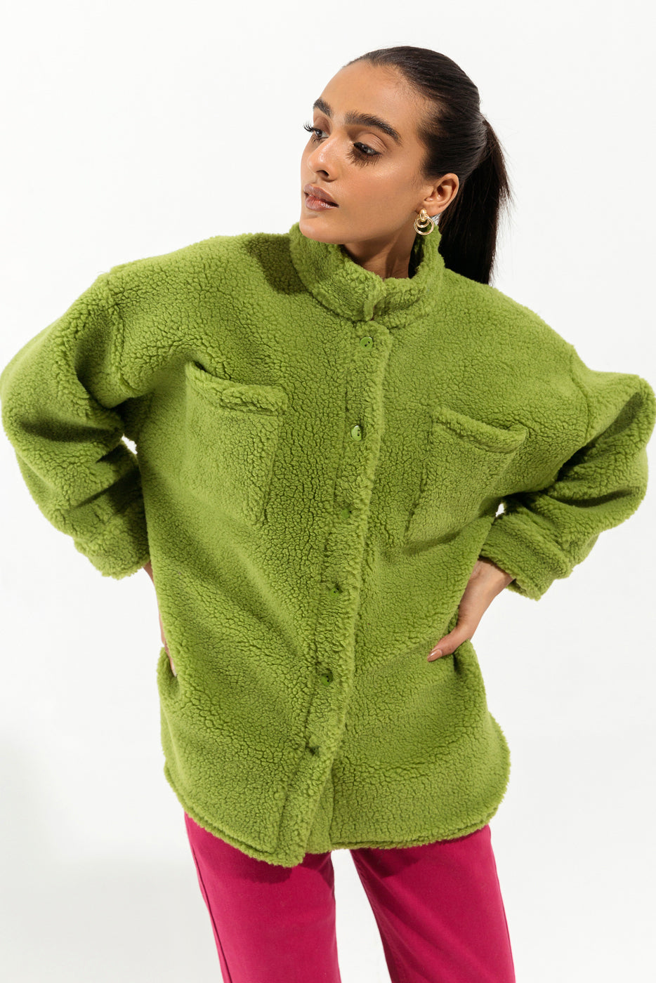 Lime Sherpa Shacket