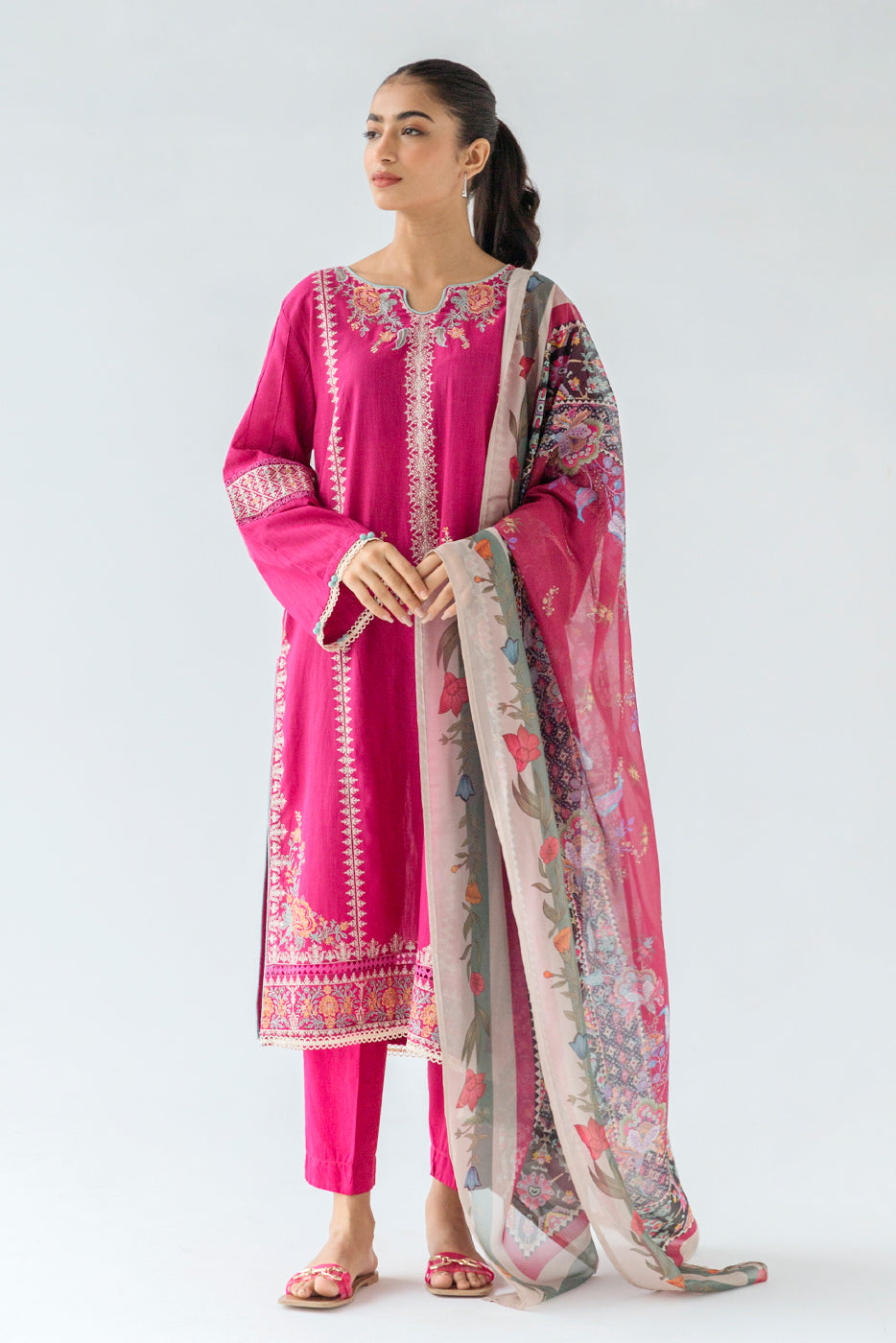 Embroidered Slub Lawn Shirt (Luxury Pret)