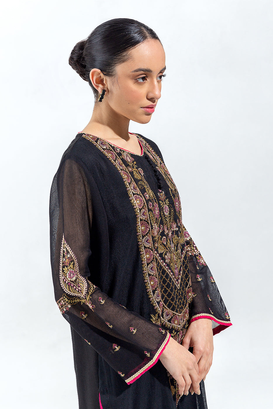 Embroidered Cotton Net Shirt (Pret)