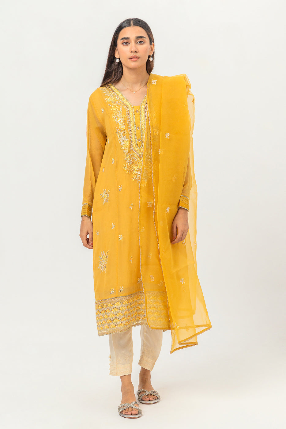 Embroidered Chiffon Shirt (Luxury Pret)