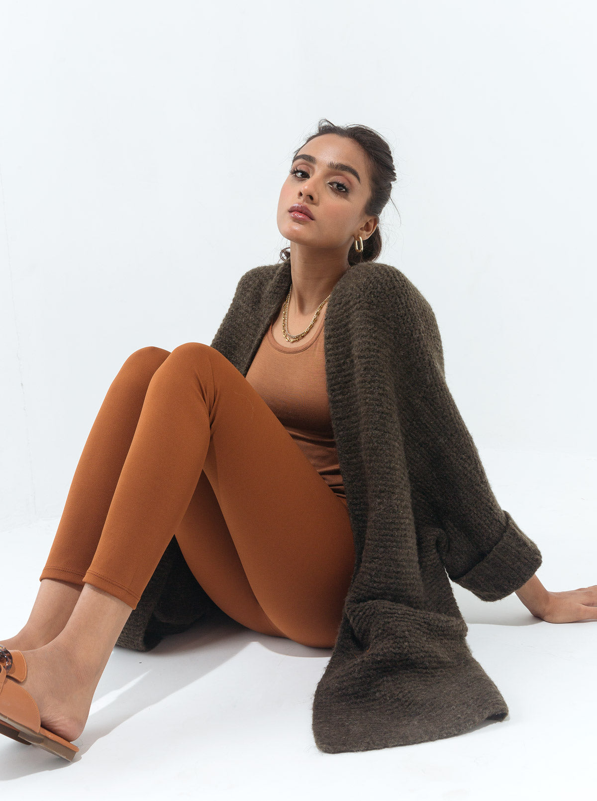Dark Olive Boxy Textured Knit Shrug
