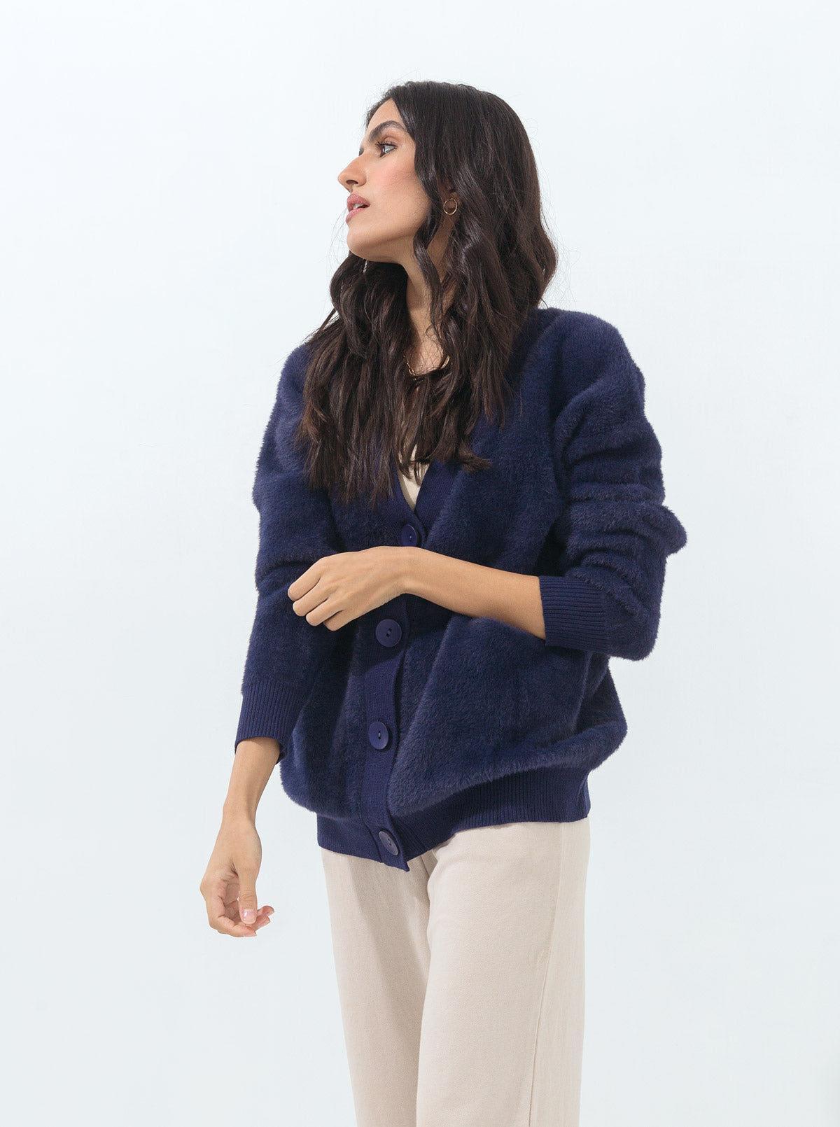 Navy Blue Oversized Fuzzy Cardigan