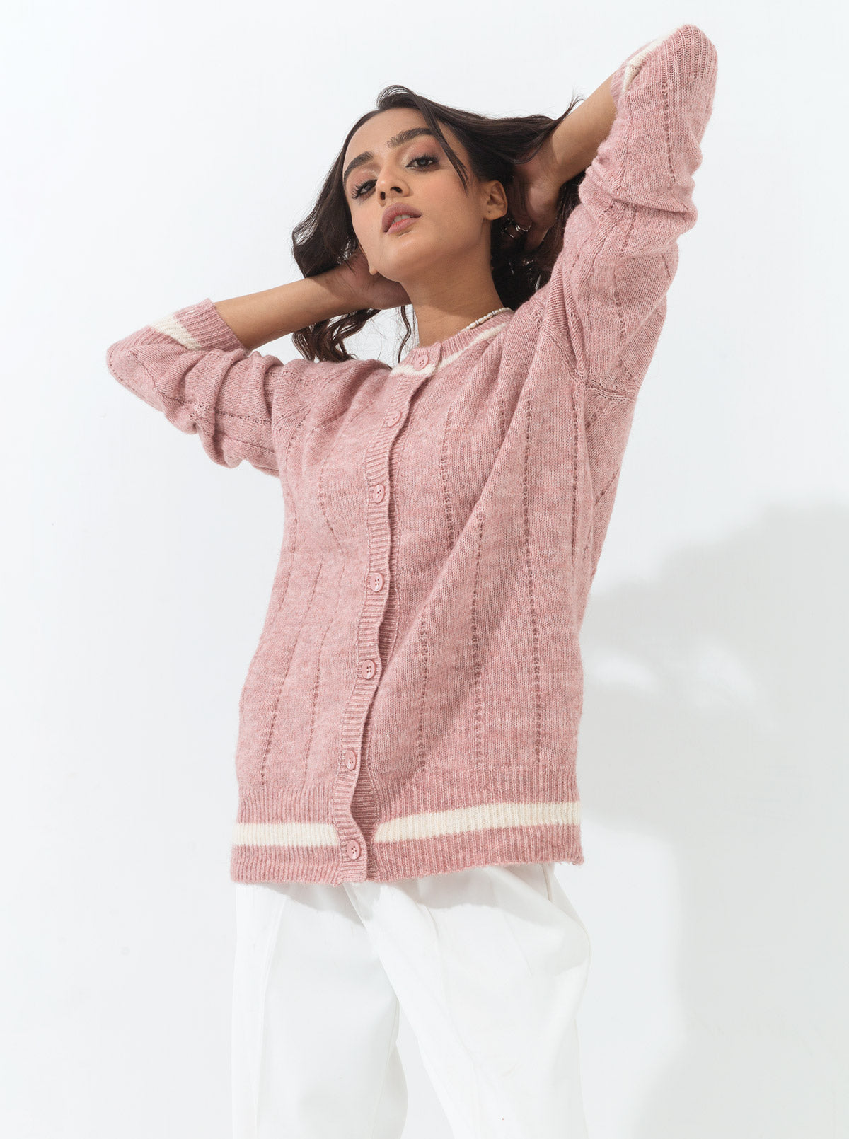 Tea Pink Heather Striped Cardigan