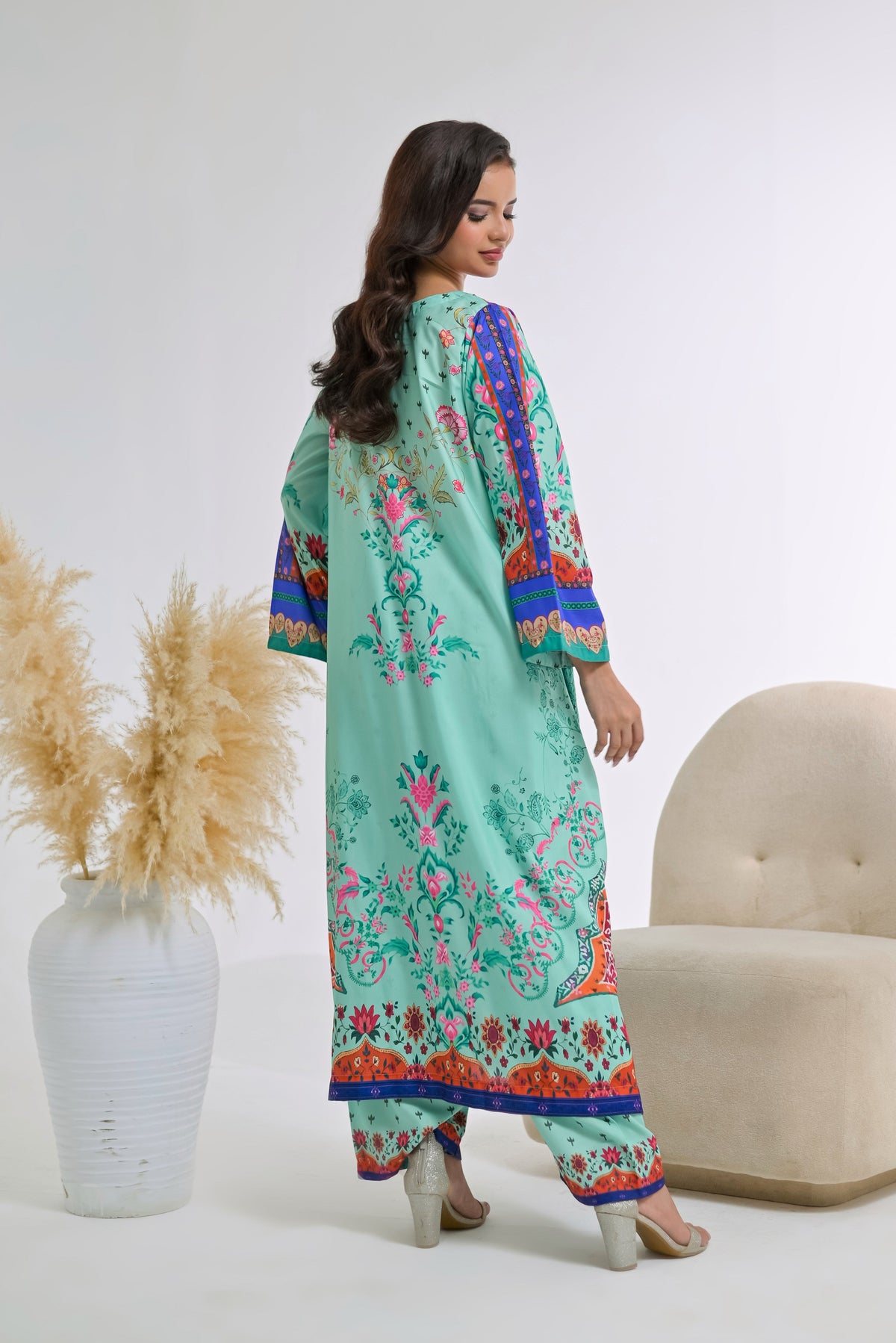 Poshkari Luxury Blended Raw Silk Embroidered 2Pc Stitched Kaftan Suit PA - 0068