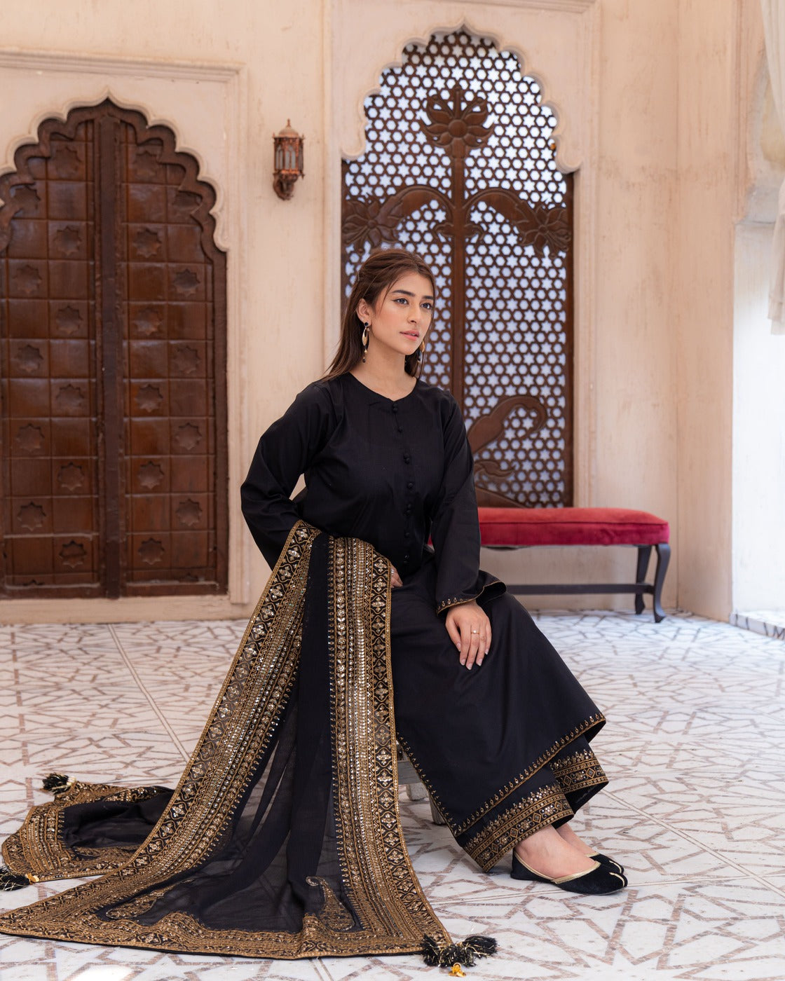 Black Mystique – Luxury Embroidered Suit for Women