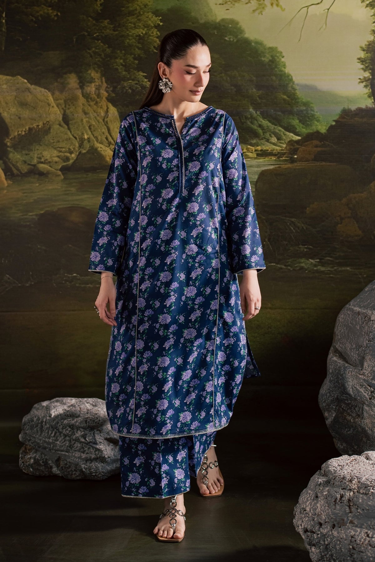 Blue Leah 2Pc - Printed Lawn Dress