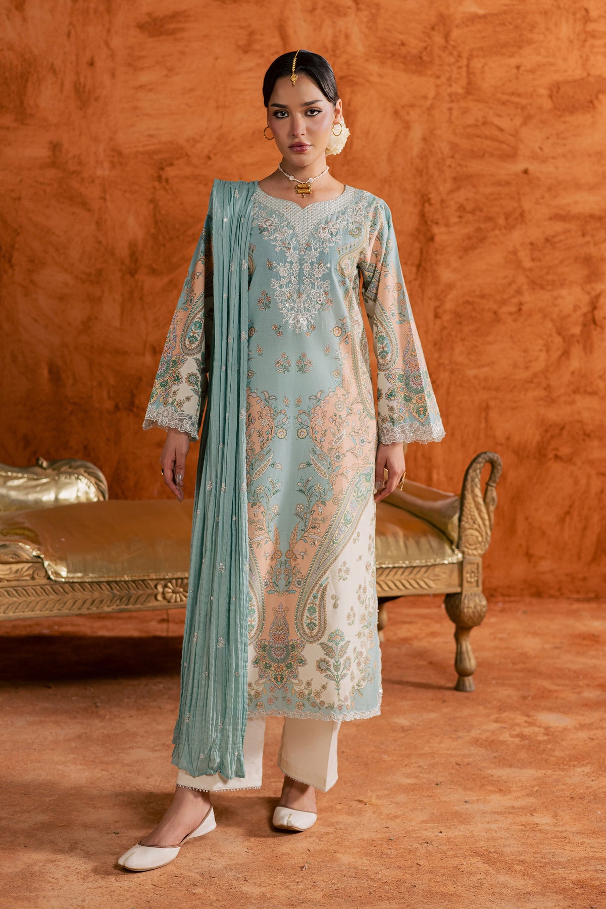 Blue Olaf 3Pc - Printed Lawn Dress