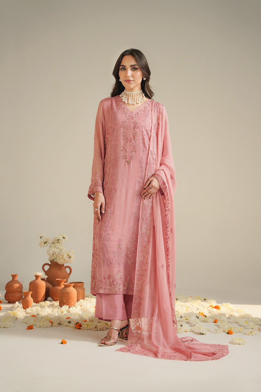 3 Piece Chiffon Embroidered Unstitched Suit (UF0040)