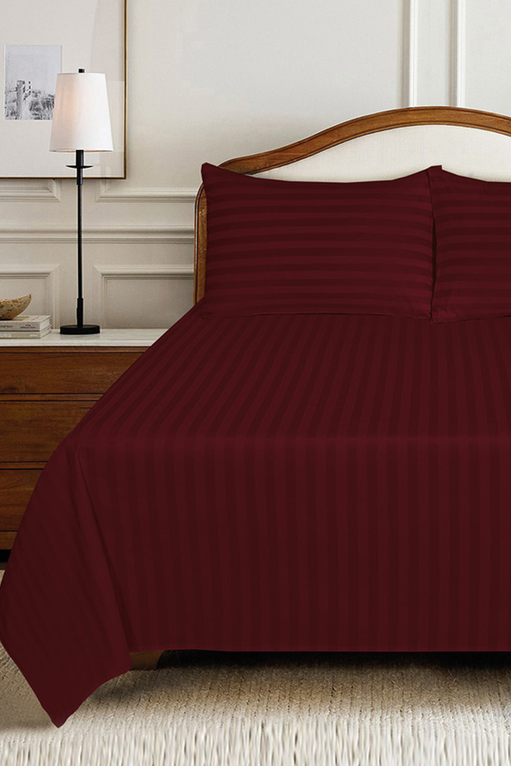 Burgundy Deep Luxury Stripe Bed Sheet Set