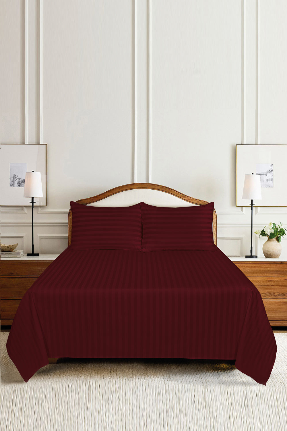 Burgundy Deep Luxury Stripe Bed Sheet Set