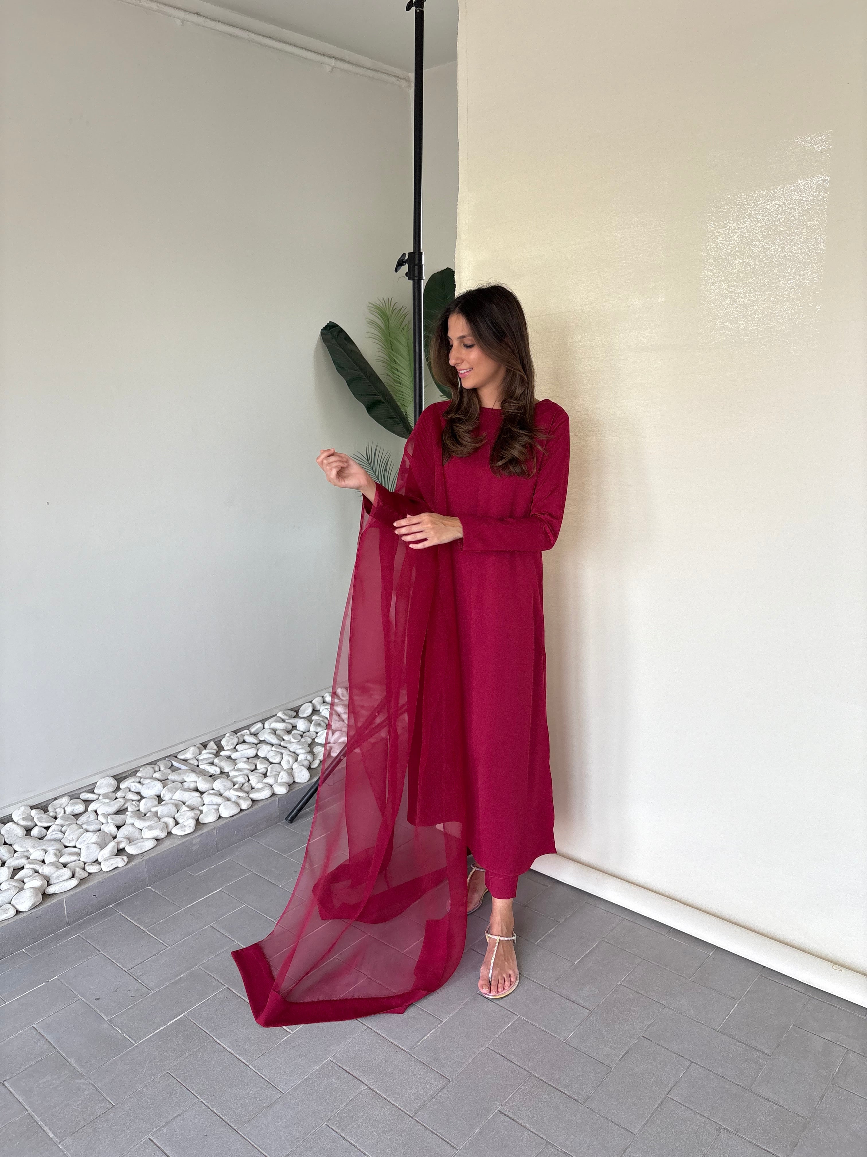 Berry Red Buttoned Set