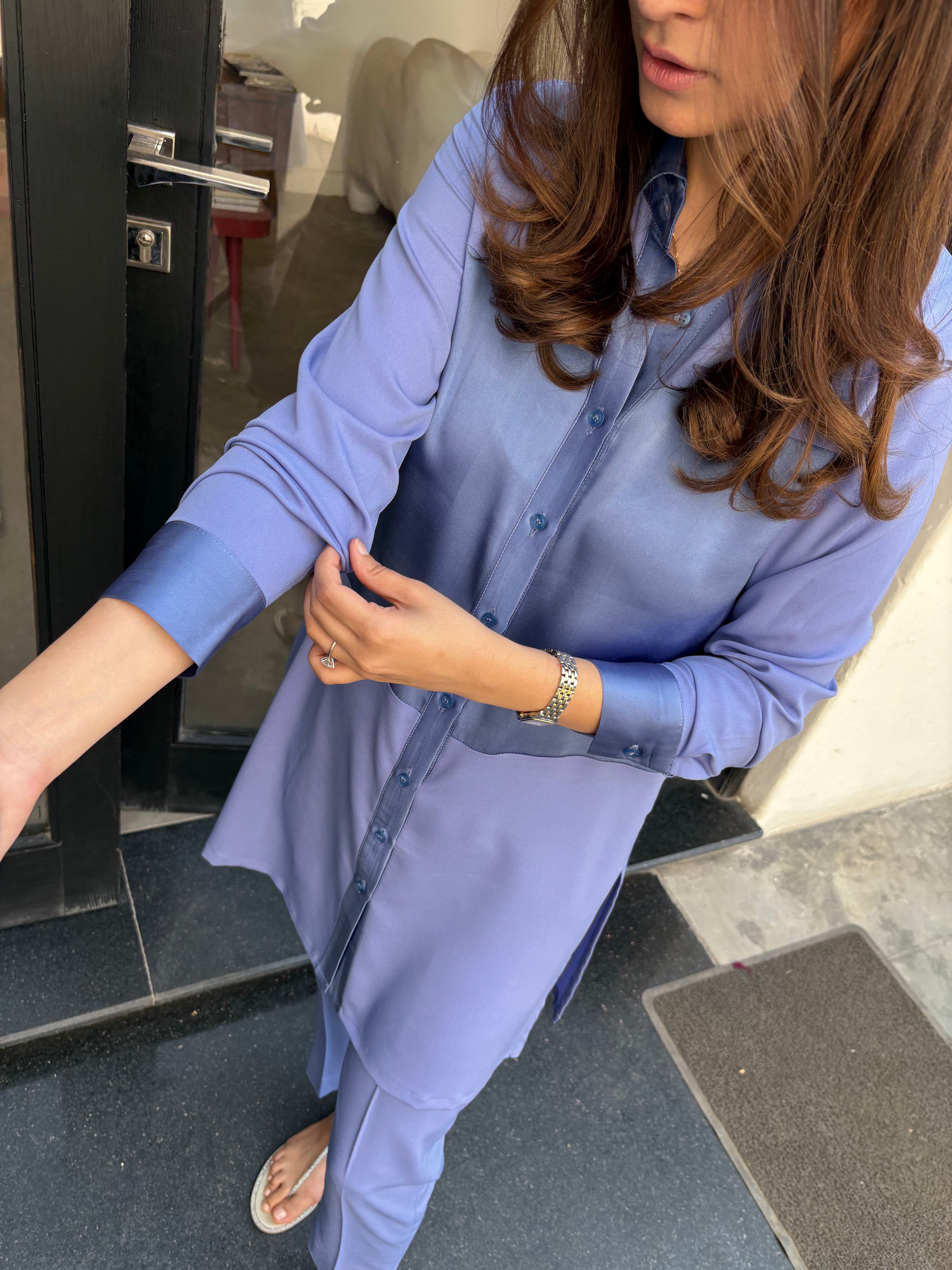 Indigo Satin Slip Set