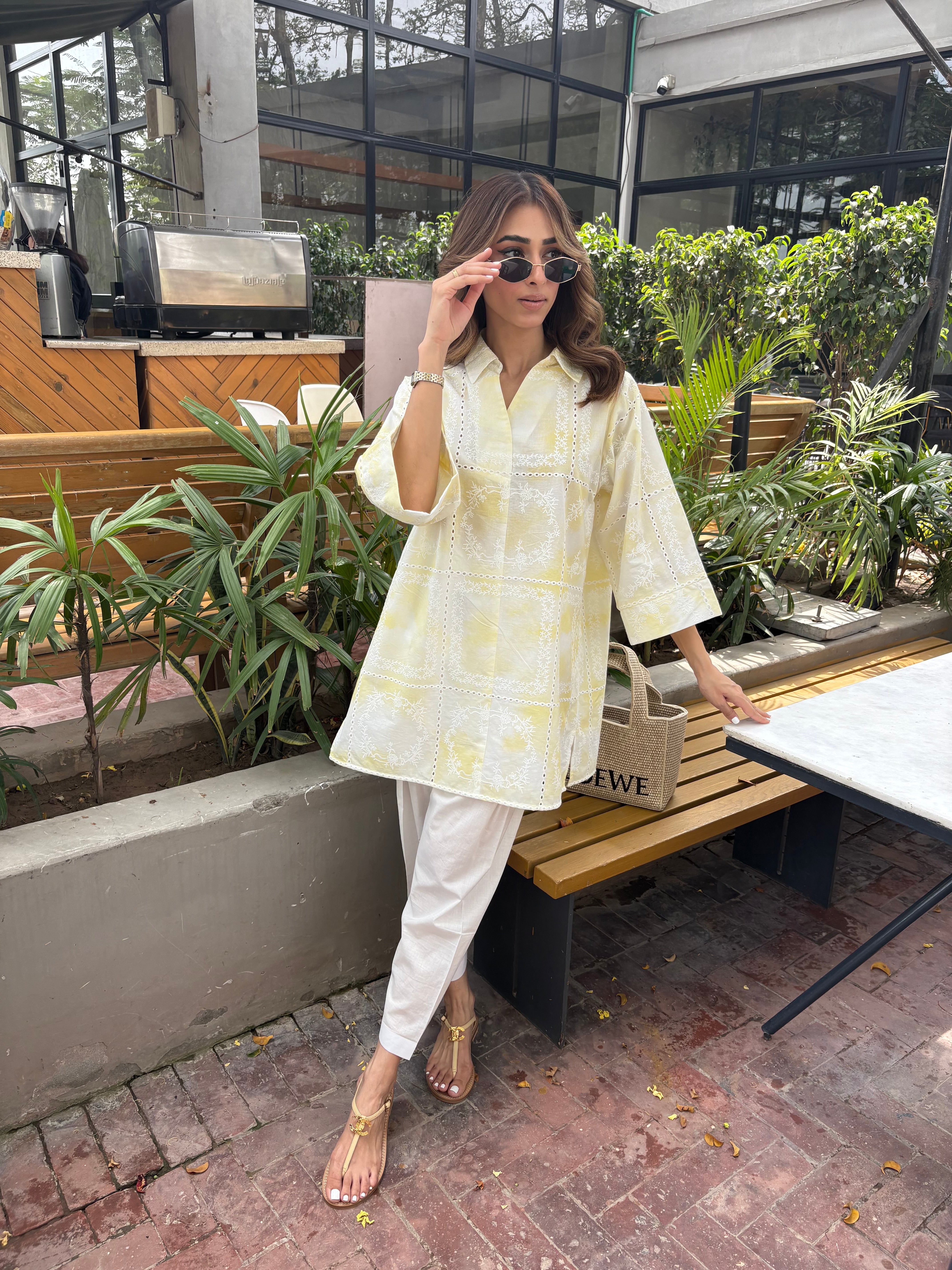 Yellow Tie & Dye Chikankari Toby